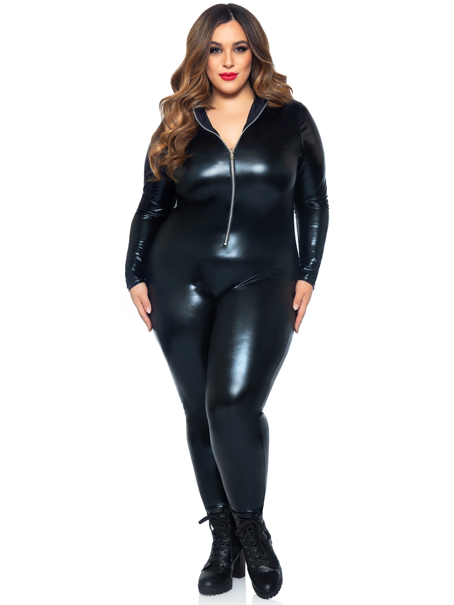 Plus Wet Look Leather Catsuit