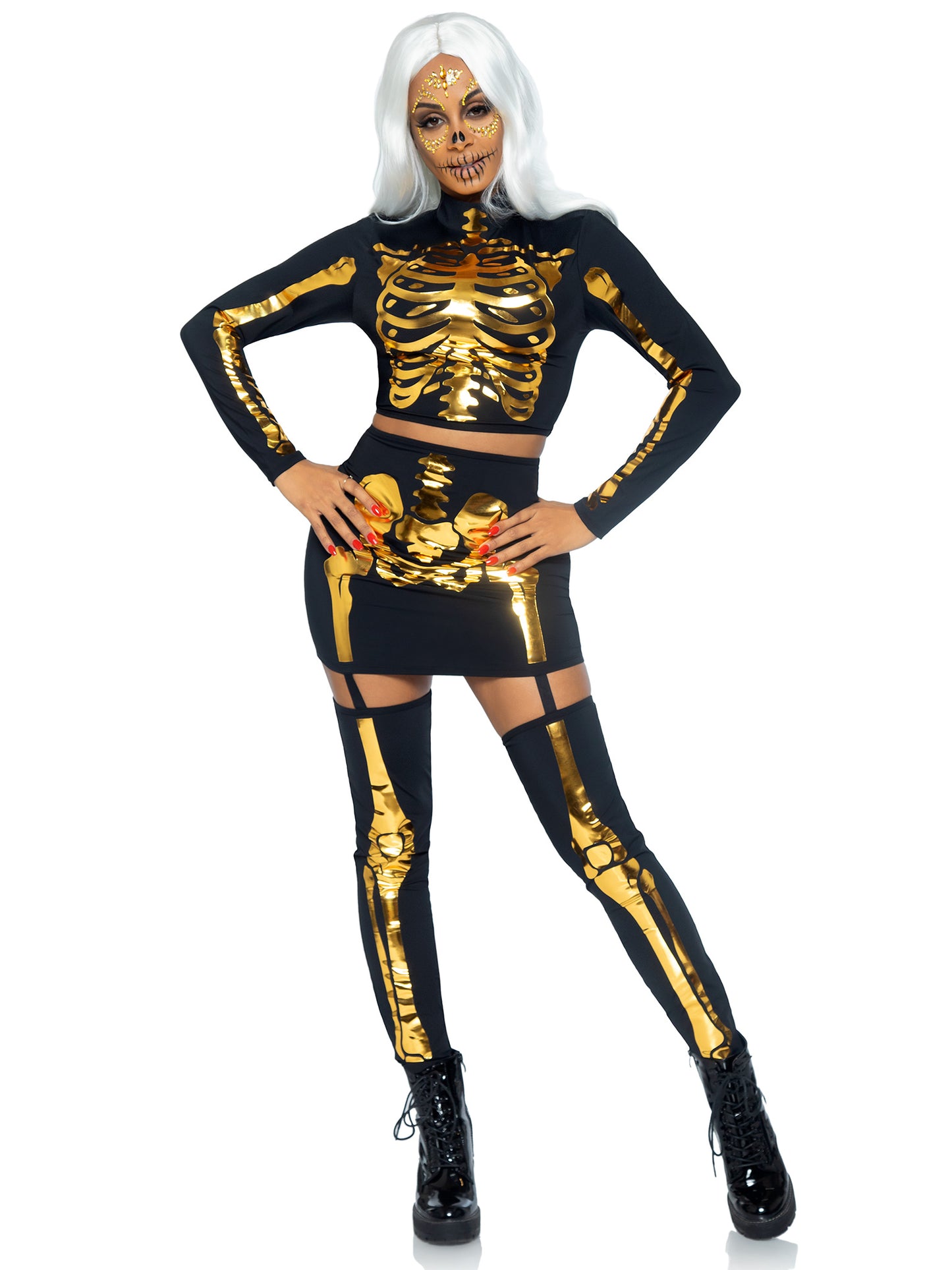 Golden Skeleton Crop Top and Skirt