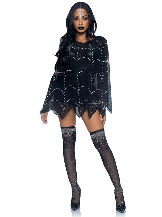 Spider Web Rhinestone Costume Poncho