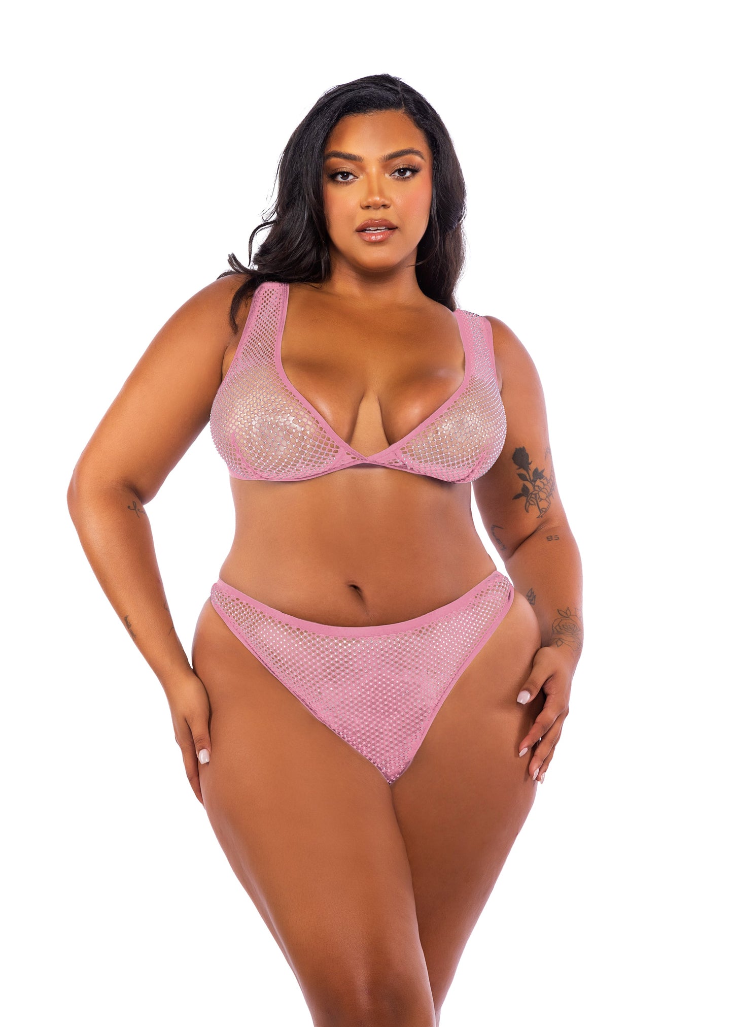 LI754 - Think Pink Rhinestone Bralette 2-Piece Short Set