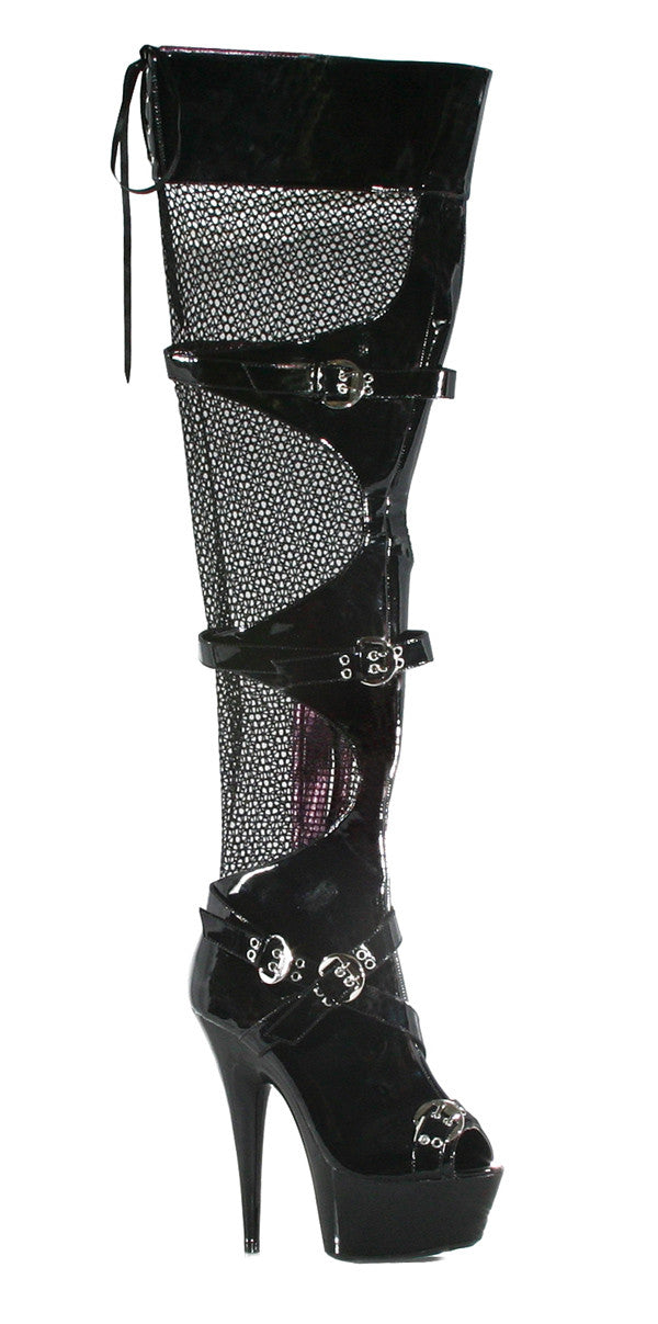 6" PEEPTOE FISHNET THIGH HIGH W/ BUCKLES