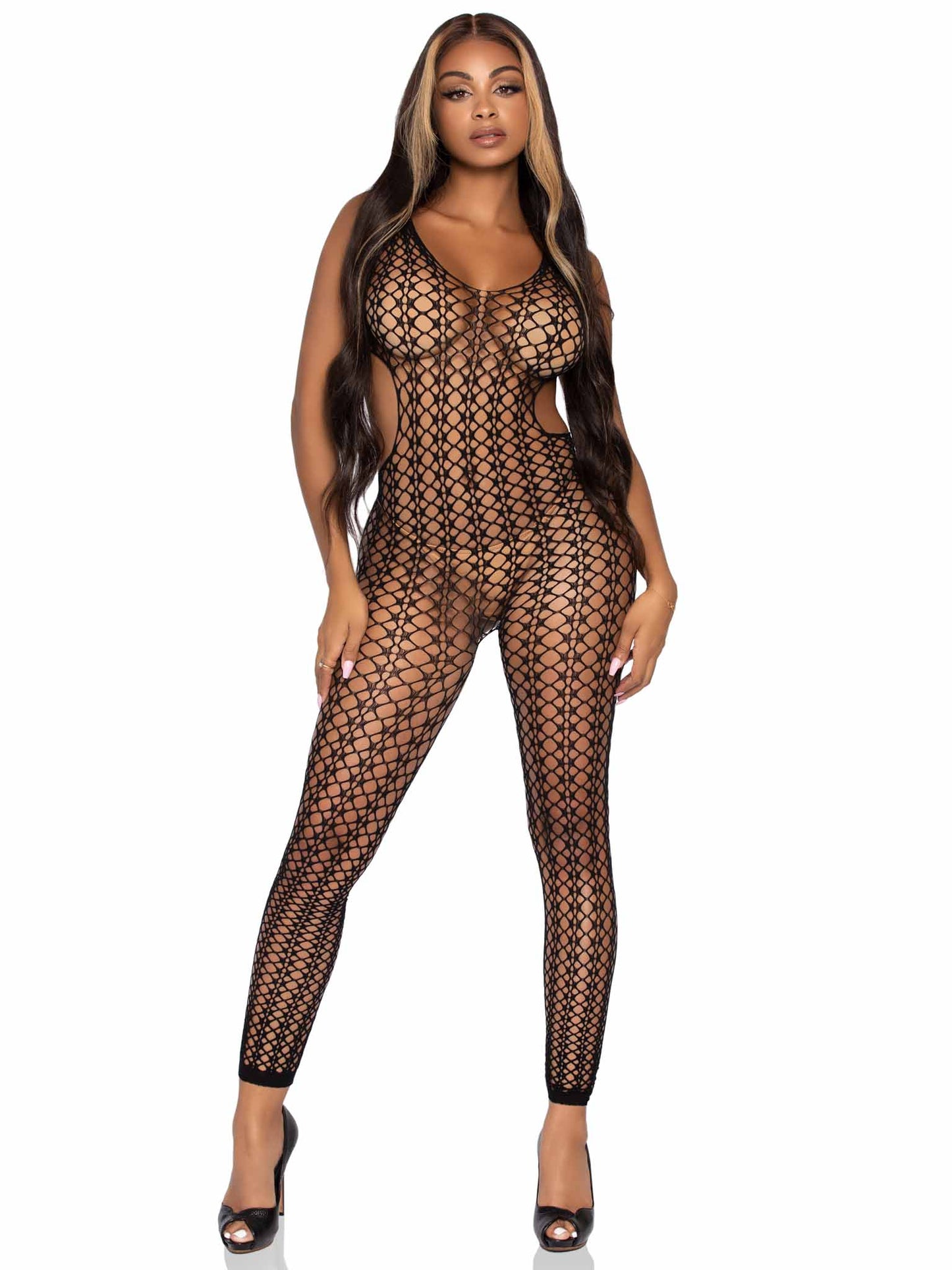 89277 - Lattice Net Cut-Out Footless Tank Bodystocking.