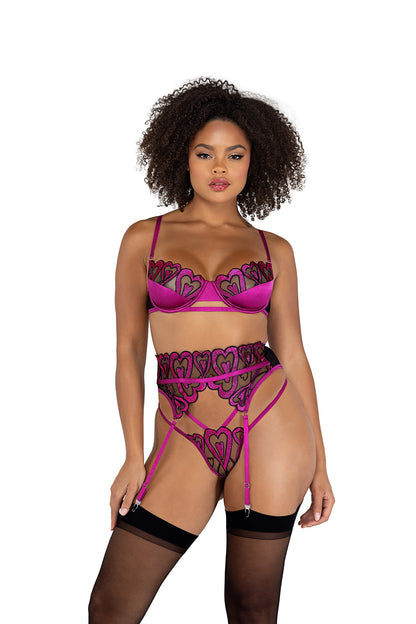 LI485 - 3PC Sweetheart Gartered Bra Set